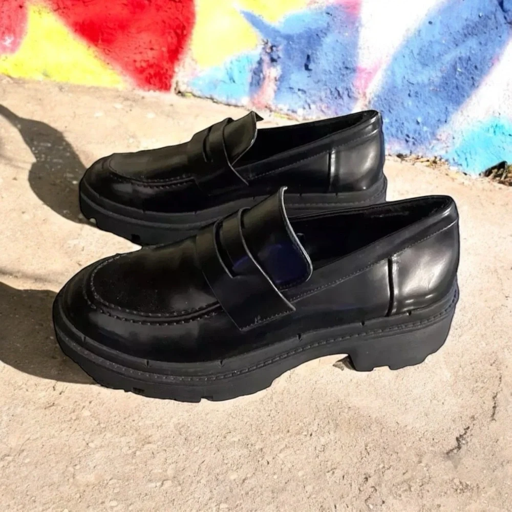 ZARA Chunky BlackLoafers Platform FlatsShoes EU Sz 37 Emo Goth Y2K Biker